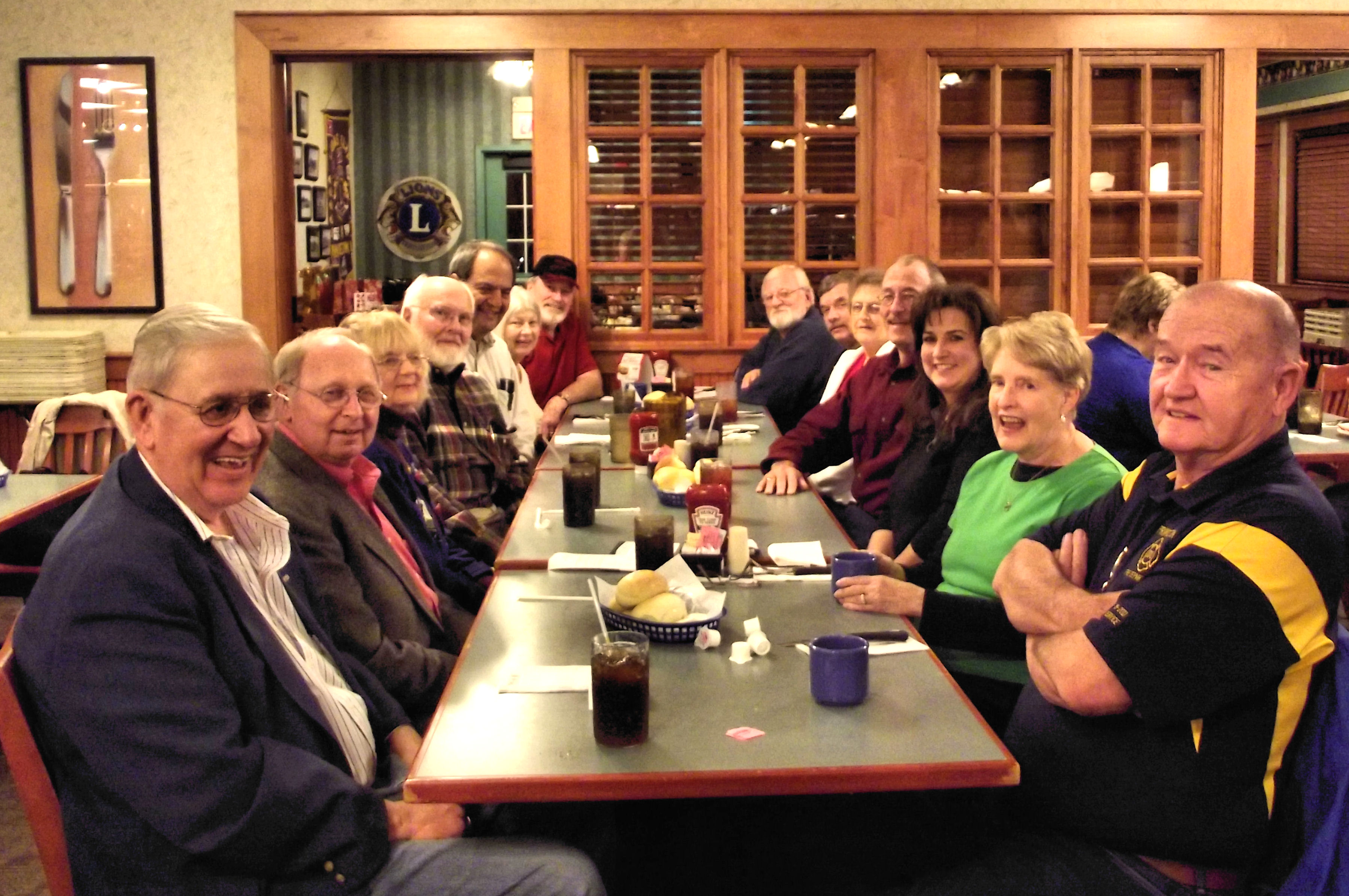 LEFT (from front): Doug Neal, Myron Anderson, Kaye Marino Williams (PHS61), Terry St. Clair, Ed Tomchin, Evie Tomchin, & Pete Stephenson. 
RIGHT (from front): Harry Fields, Barbara Calfee Fields, LaVerne Fields, Gene Fields, Darla Winfrey Pitzer, Johnny 